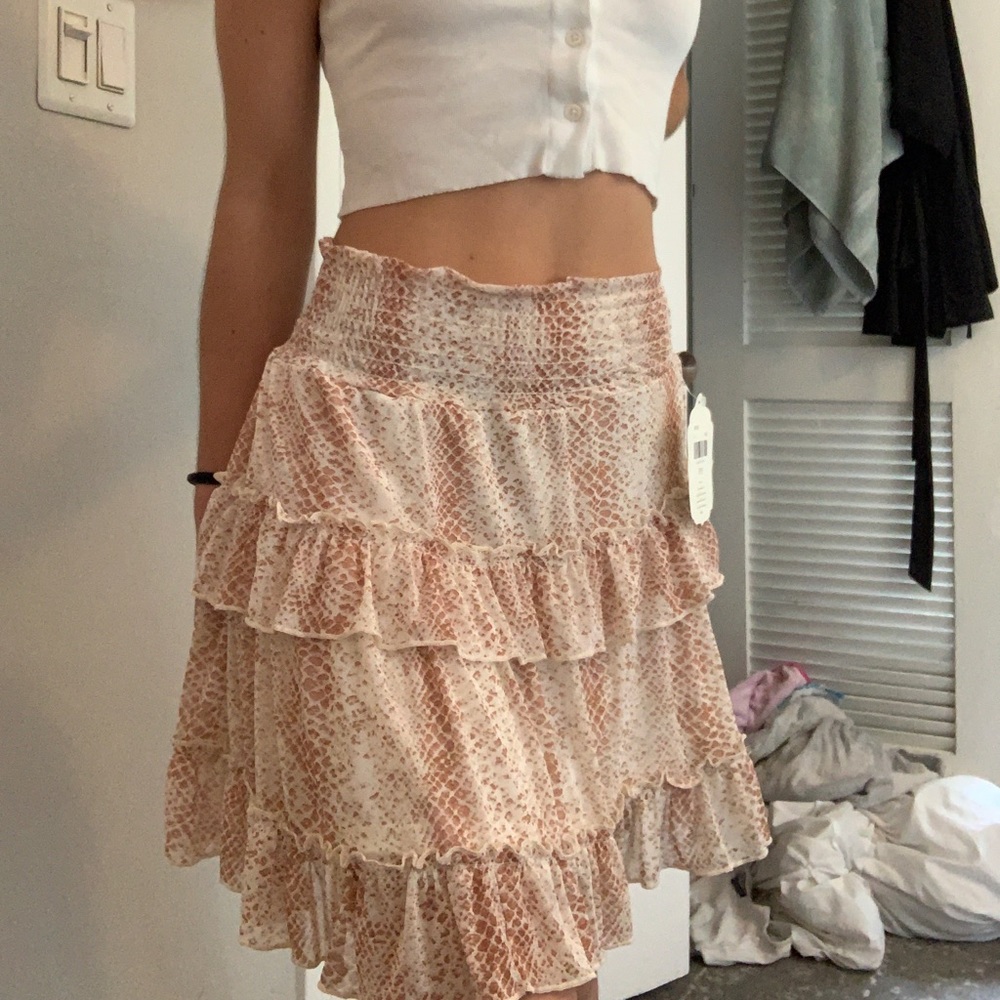 Snake Print Flowy Beige Skirt